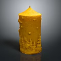 Elegant Yellow Decorative Candle Featuring Intricate Carved Tree And Pine Designs