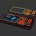 Modern Dual Electronic Control Panels With Digital Screens And Orange Buttons