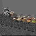 Modern Coffee Shop Service Counter With Marble Top Glass Display Case And Pastries