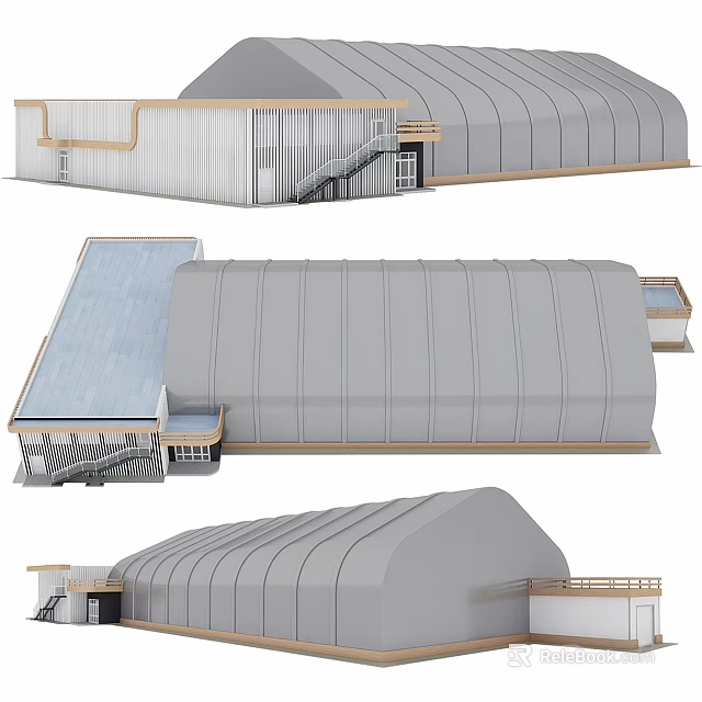 Birds Eye View Planning of Large Architectural Structures With Curved Roofs and Staircase Platforms 3d model 