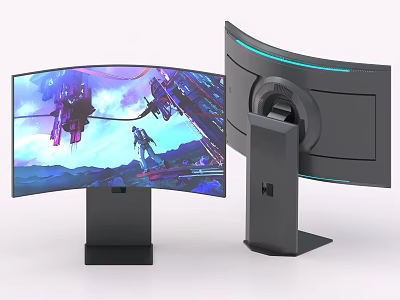 Curved Gaming Monitor With Modern Design And Immersive Screen Displaying Futuristic Game Scene 3d model