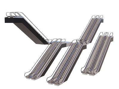 Modern Escalators System With Multiple Units Stainless Steel Steps And Safety Handrails 3d model