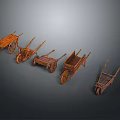 Five Vintage Wooden Wheelbarrows Arranged On Dark Background With Classic Design