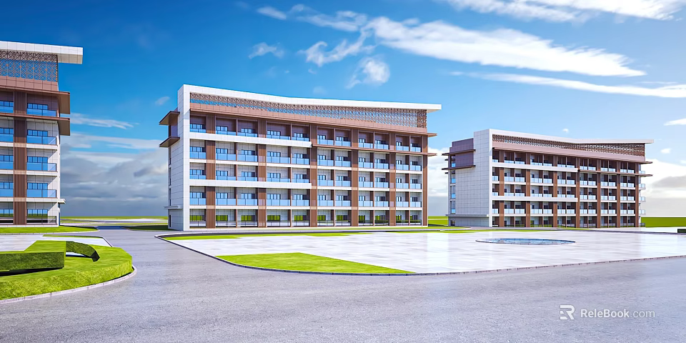 Modern Single Family Villa With Multi Story Design Balconies And Green Lawn 3d model 