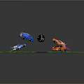 Cartoon Scene Featuring Circular Layout Hexagonal Ground Green Grass Gray Roads And Colorful Trucks Cars