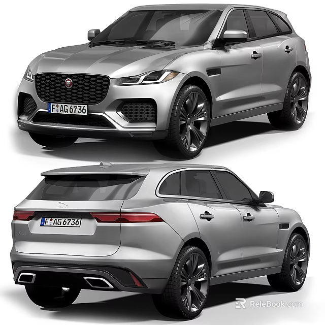 Silver Jaguar SUV featuring modern exterior design with sleek body and stylish headlights 3d model 