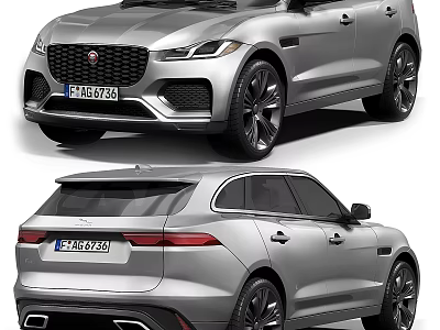 Silver Jaguar SUV featuring modern exterior design with sleek body and stylish headlights 3d model