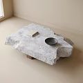 Modern Natural Stone Coffee Table With Textured Surface Wooden Base Book And Black Bowl