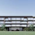Modern Townhouse Exterior Design with Glass Windows Balconies and Green Lawn