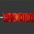 Red Fan Shaped Object With Magma Like Texture White Base Notch On Dark Background Reflection