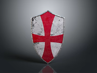 Vintage Shield Design Featuring Red White Cross And Weathered Metallic Surface 3d model