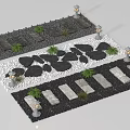 Garden Path Design With Stone Slabs Pebbles Lanterns And Small Plants 3d model