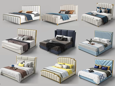 Modern Double Bed Designs With Tufted Headboards And Colorful Decorative Pillows 3d model