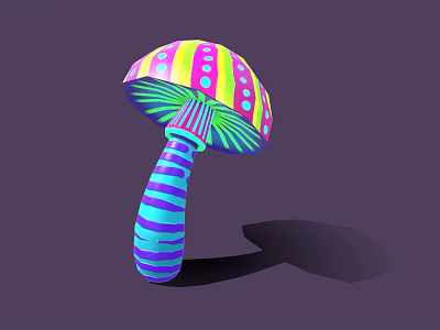 Colorful Mushroom Decorative Ornament Set With Dots And Stripes Design For Home Decor 3d model
