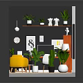 Cartoon Scene of Cozy Workspace with Orange Bookshelves Desk Computer Yellow Chair and Green Plants