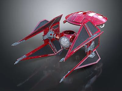 Red Sci Fi Aerospace Spaceship With Aerodynamic Wings And Metallic Structure 3d model