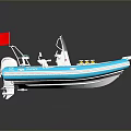Blue and White Inflatable Boat Featuring Red Flag Yellow Gear Transparent Windscreen for Water Transport
