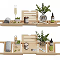 Perfume And Cosmetics Arrangement On Wooden Tray With Greenery Towels Candle And Skincare Items