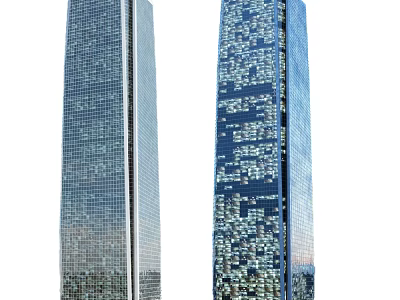 Twin Modern Office Skyscrapers With Glass Facade And Illuminated Window Lights 3d model