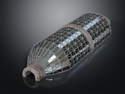 Cartoon Scene With Futuristic Grid Structure Featuring Glass Panels And Cylindrical Design 3d model
