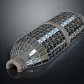 Cartoon Scene With Futuristic Grid Structure Featuring Glass Panels And Cylindrical Design