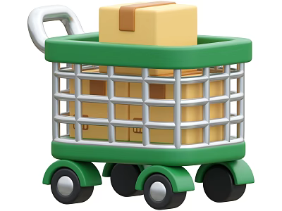 Green Shopping Cart With Yellow Boxes Inside Metal Grid Frame 3d model