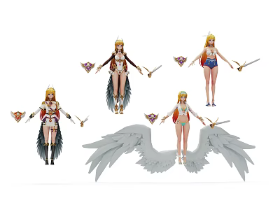 Game and Movie Character With Multiple Outfits Weapons and Angel Wings Design 3d model