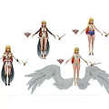 Game and Movie Character With Multiple Outfits Weapons and Angel Wings Design