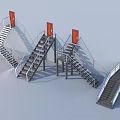 Various Staircase Designs Featuring Red Doors Metal Railings And Different Structures 3d model