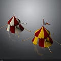 Modern Circus Tents Display With Red White Yellow Colors And Flags