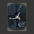 Blonde Female Game Movie Character Crouching On Ice With Splashing Shards And Cracked Surface Patterns