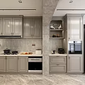 Modern Kitchen Interior With Gray Cabinets Marble Countertop And Appliances