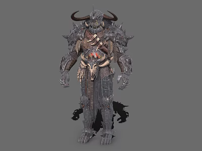 Game Movie Character with Horns Spiked Armor and Red Chest Detail in Standing Pose 3d model