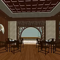 Luxurious Elevator Corridor Featuring Intricate Ceiling Murals Marble Columns And Floor Tiles 3d model