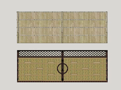 Bamboo Fence With Lattice Design And Circular Ornament For Outdoor Decoration 3d model