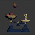 Vintage Commercial Balance Scale With Blue Base Golden Trays And Fresh Fruits