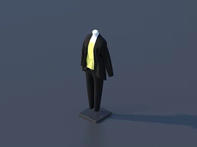 Mannequin Wearing Black Blazer Yellow Top And Black Pants On Grey Base With Grey Background 3d model