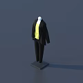 Mannequin Wearing Black Blazer Yellow Top And Black Pants On Grey Base With Grey Background