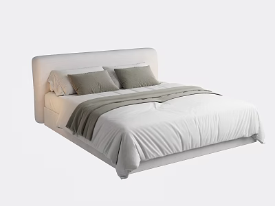 Minimalist Double Bed With White Upholstered Headboard Gray Pillows And Bedding 3d model