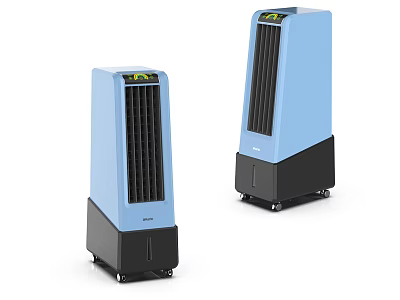 Two Blue Tower Air Cooler Fans With Black Base And Top 3d model
