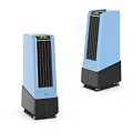 Two Blue Tower Air Cooler Fans With Black Base And Top