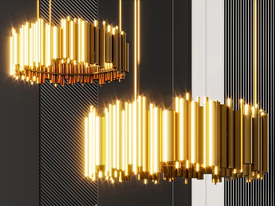 Modern Golden Bar Chandelier With Illuminated Tubes In Contemporary Interior Design 3d model