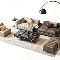 Modern Sofa And Coffee Table Set With Floor Lamp Armchair Plants And Rug