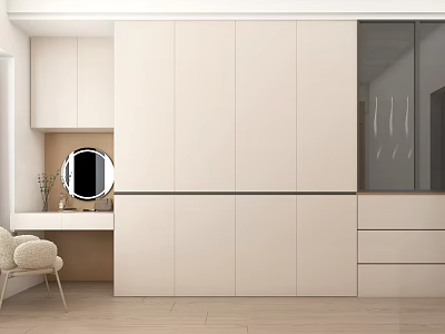 Modern Minimalist White Wardrobe Interior With Dressing Table Mirror And Drawers 3d model