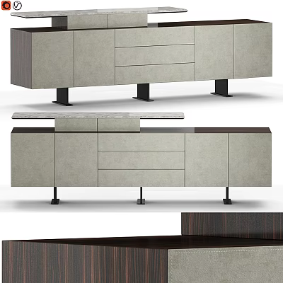 Modern TV Stand Design With Gray Cabinets Drawers And Black Legs 3d model