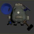 Practical Outdoor Living Supplies Including Green Backpack Blue Stool And Shovel