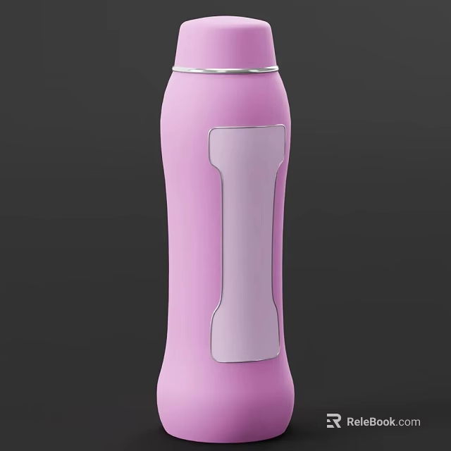 Pink Modern Water Bottle With White Panel And Stainless Steel Rim Design 3d model 