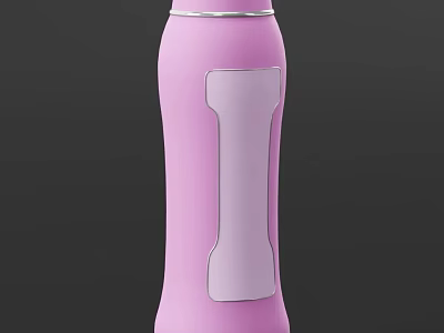 Pink Modern Water Bottle With White Panel And Stainless Steel Rim Design 3d model