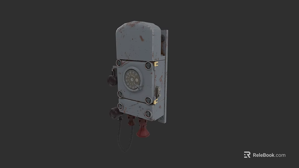 Vintage Gray Weapon Control Device With Circular Dial Knobs And Red Components 3d model 