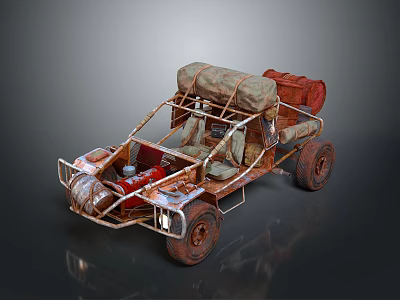 Off Road Car with Metal Frame Rustic Exterior Roof Luggage Bags and Rugged Tires 3d model